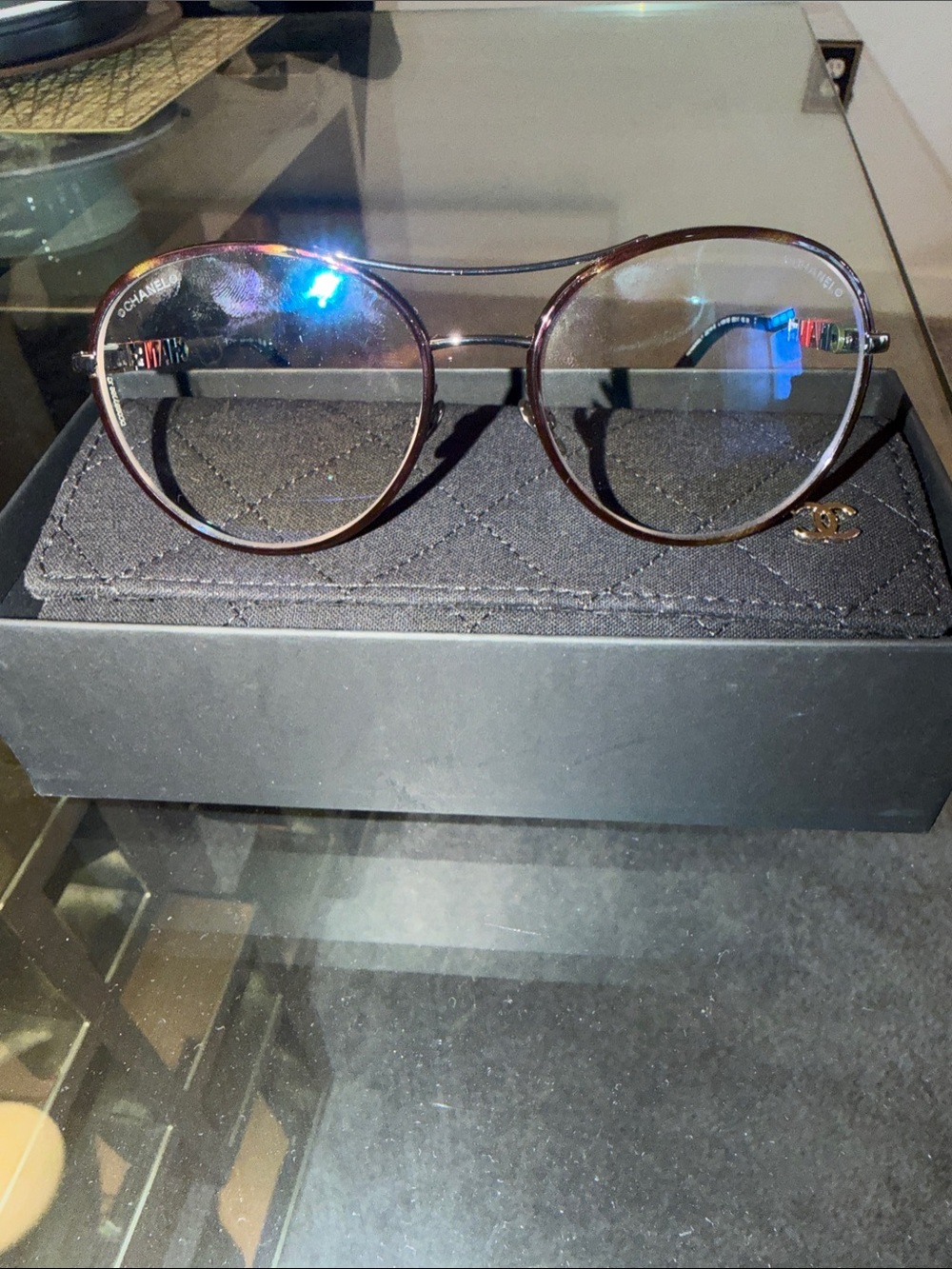 CHANEL Round Metal Frame Glasses - Brown